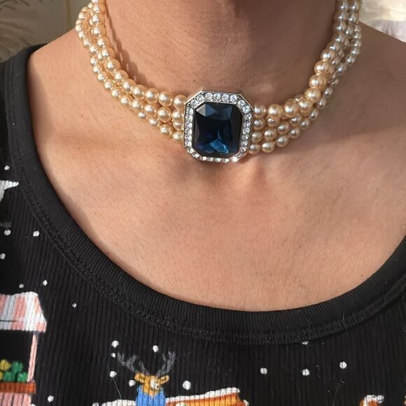 Vintage KJL Kenneth Jay Lane Princess Diana 4 Strand Faux Pearl Choker Necklace